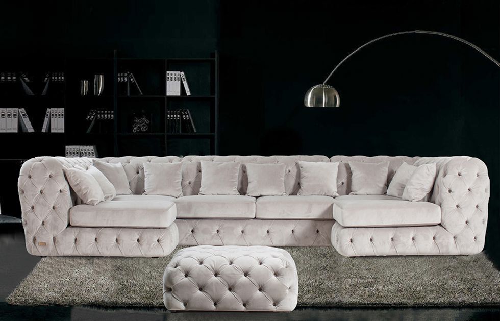 Kodu: 13024 - Fully Tufted Decor L Chesterfield Sofa Corner Sectional Design Luxury Exclusive Fabrics Leather