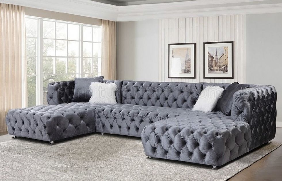 Kodu: 13025 - Fully Tufted Decor L Chesterfield Sofa Corner Sectional Design Luxury Exclusive Fabrics Leather