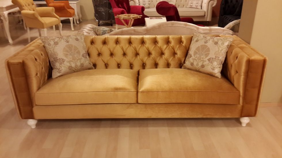 Kodu: 12565 - Ocher Yellow Custom Luxury Couches Designs Velvet Fabric Sofa Couches Design