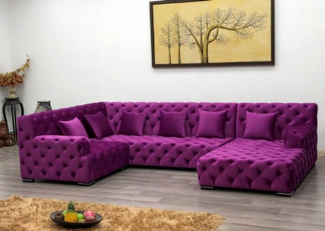 Fully Tufted Decor L Chesterfield Sofa Corner Sectional Design Luxury Exclusive Fabrics Leather