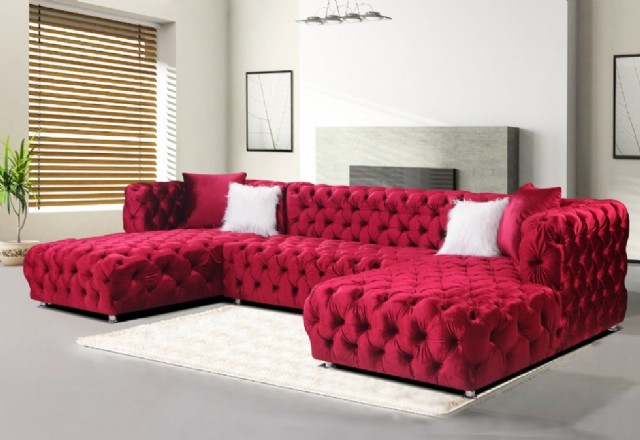 Fully Tufted Decor L Chesterfield Sofa Corner Sectional Design Luxury Exclusive Fabrics Leather